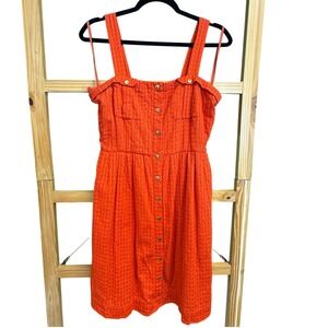 Leifsdottir‎ Orange Dress Button Front Sleeveless Pockets Textured Casual